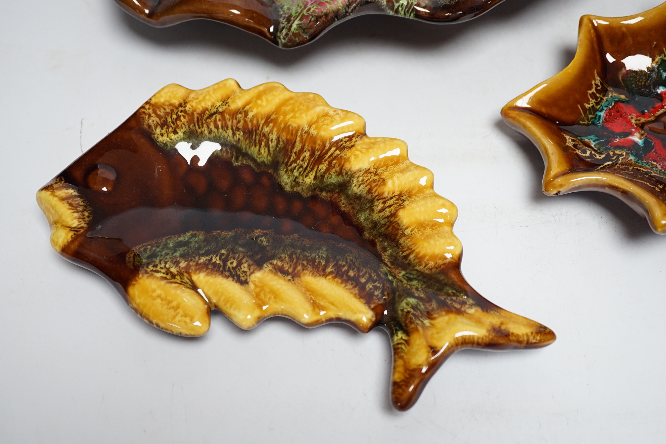 Three Vallauris pottery dishes, largest 38cm